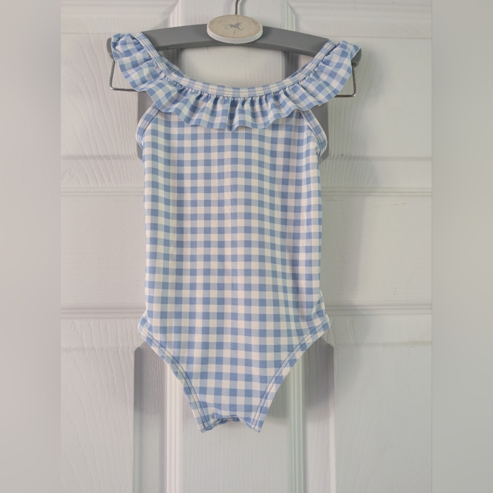 Carter's Blue and White Gingham Kids Swim One Piece